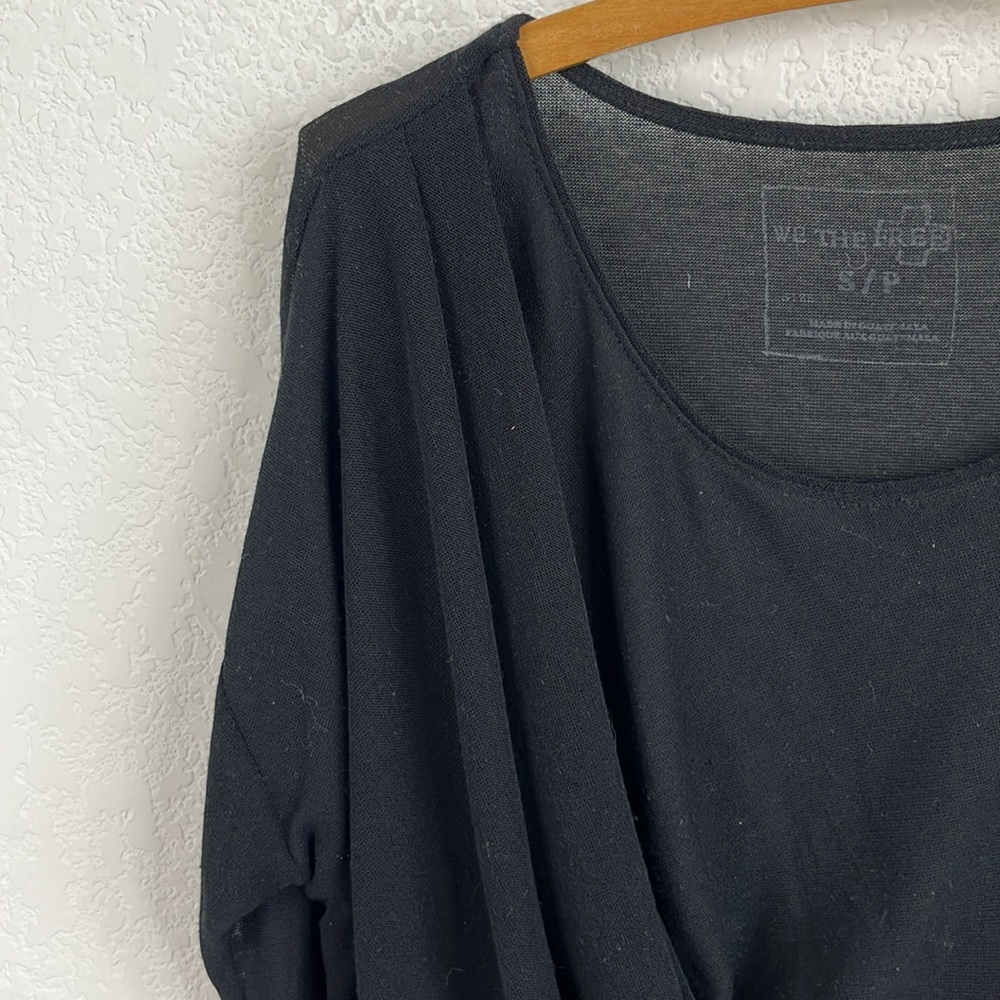 FP We the Free Knit Gathered Draped Curved Hem Drop Sleeve Sweater